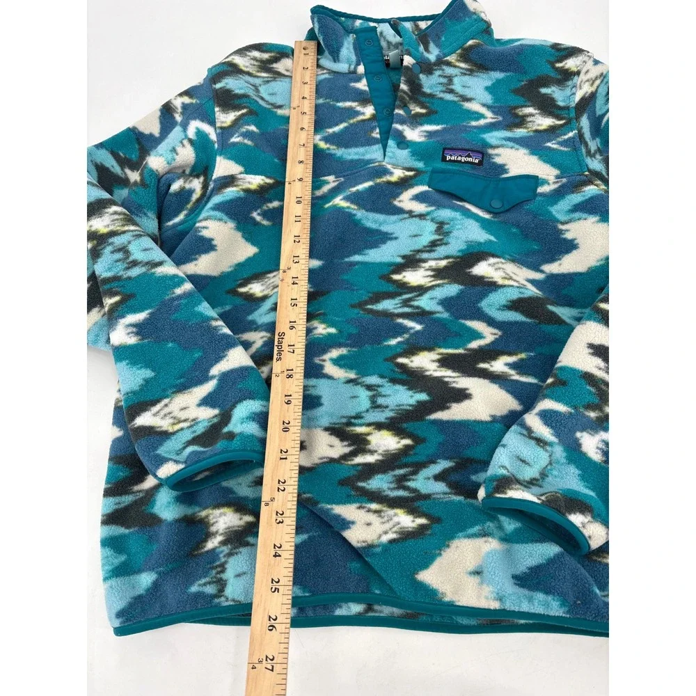 Patagonia Synchilla Snap-T Fleece Pullover Blue Teal Ikat Print Womens Large